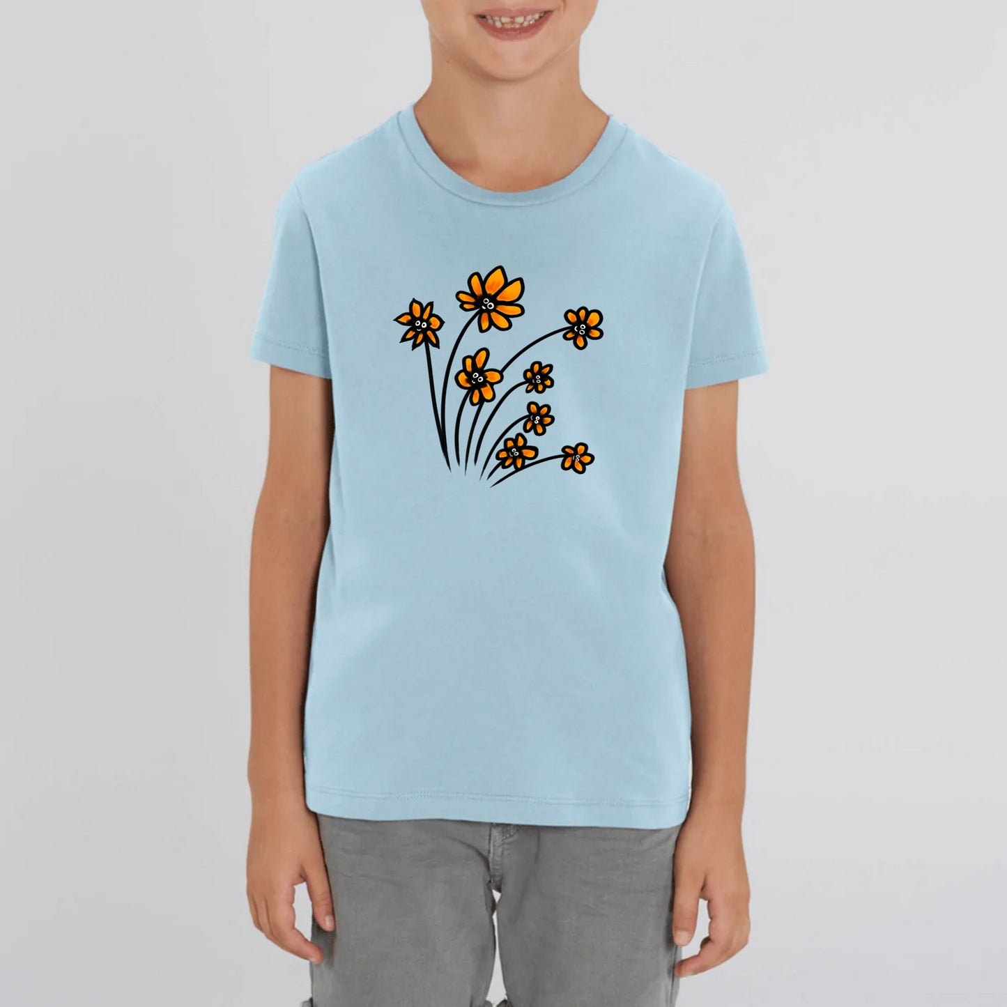 T-shirt Fleurs oranges en coton BIO